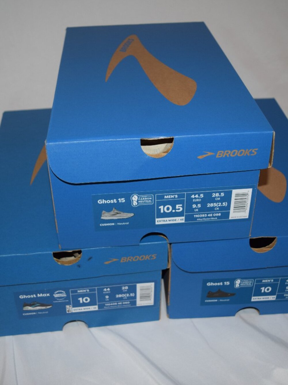 3 LOT Bundle BROOKS GHOST MAX 15 Empty Shoe Boxes Tissue Paper 10 10.5 wide 4E